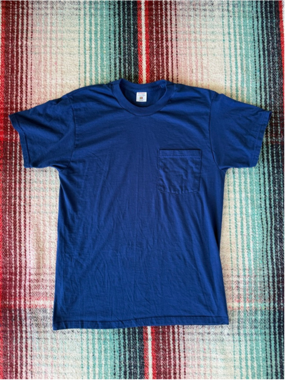 Vintage Fruit of the Loom Blue Short Sleeve Pocket Tee M